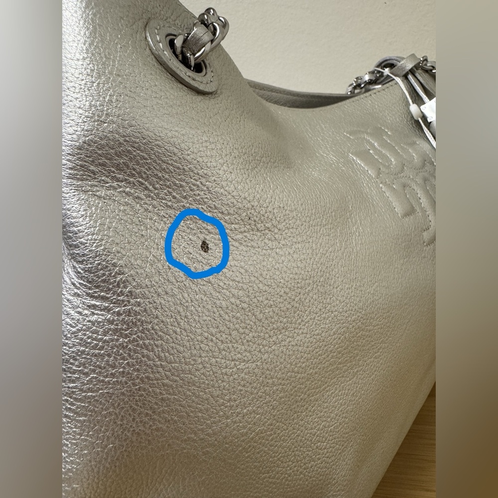 Tory Burch Thea Chain Shoulder Tote Bag Silver Leather, *New With Defects - Picture 15 of 16